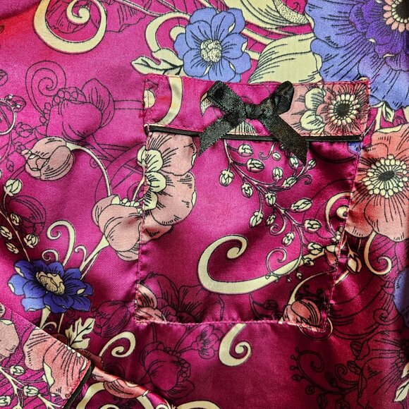 Amoureuse 2-Piece Satin Pajama Set 3X Floral Button Shirt Elastic Waist Pants - Picture 4 of 15